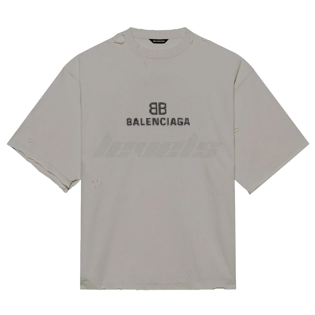 Balenciaga BB Pixel Logo Boxy Tee Grey